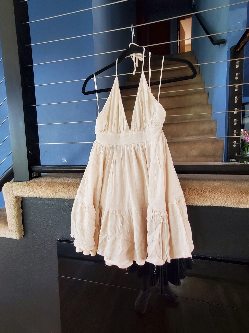 Windsor Cream Halter Tiered Midi Dress with V-Neck